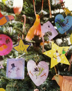Christmas Ornaments Made by Children on Tree