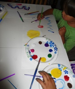 Painting with swirls, dots, waves and stripes